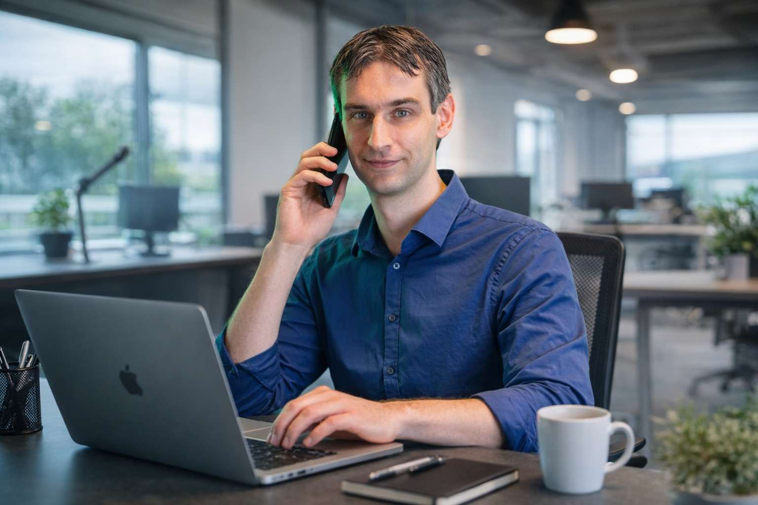 On the phone with clients